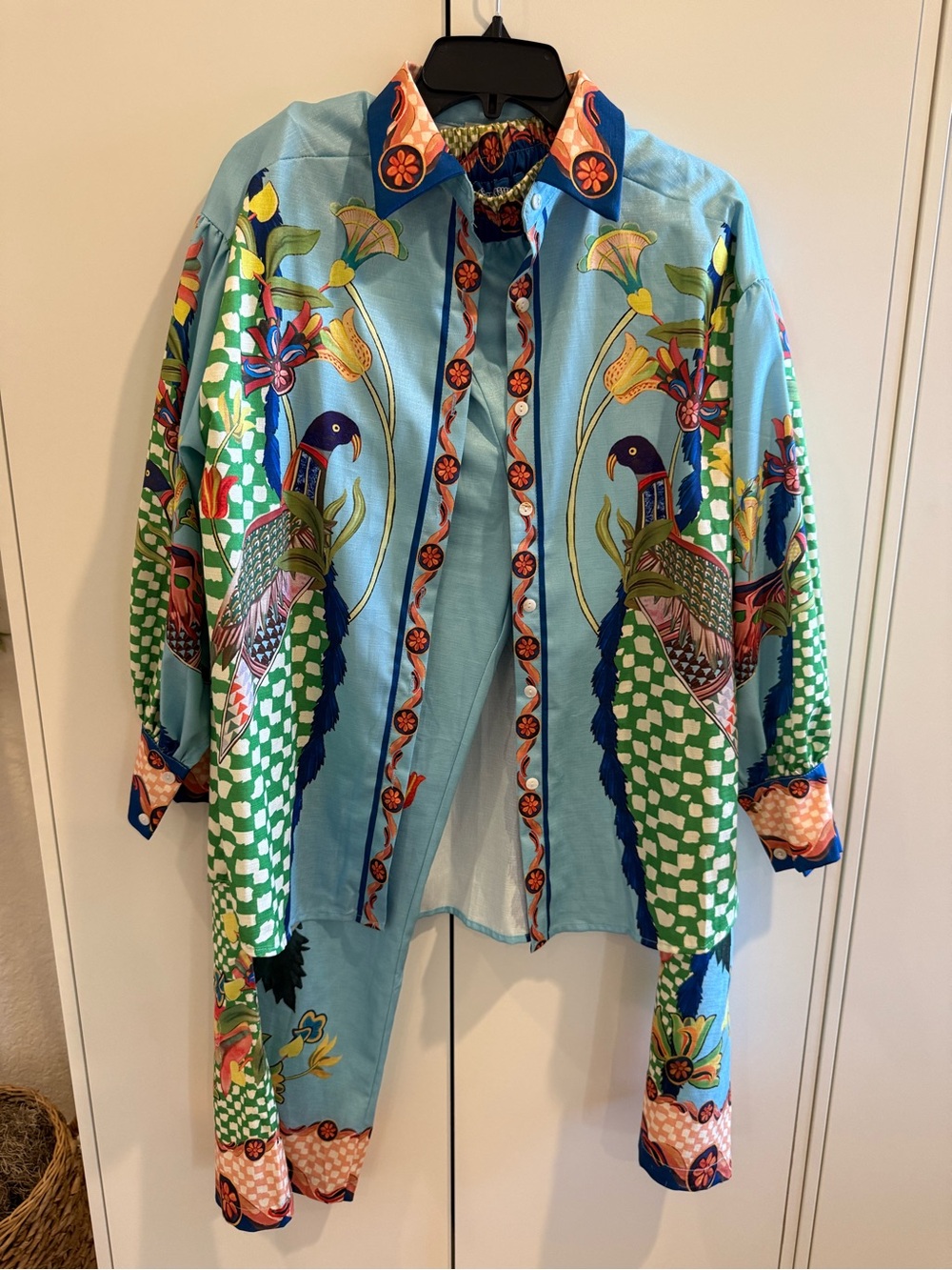 Light Blue Multicolor Bird-Print Women's Shirt - Unbranded